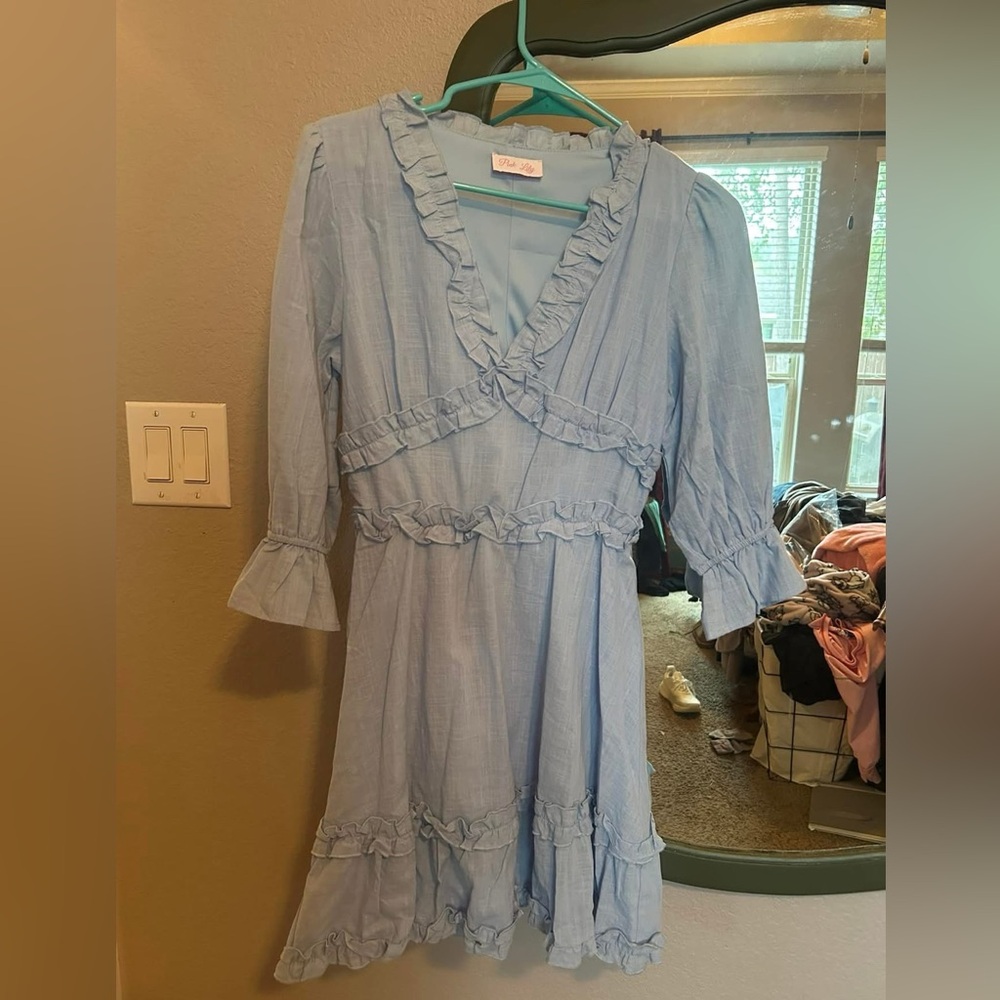 Pink lily baby blue dress